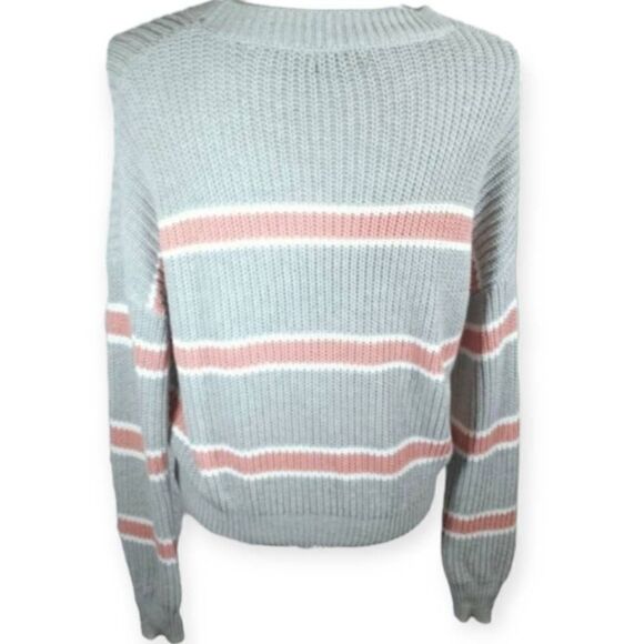 AMBIANCE APPAREL GRAY PINK & WHITE STRIPE SWEATER SZ.S EUC. - Picture 4 of 7